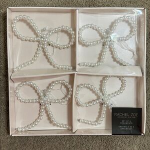 NWT Rachel Zoe Bow Ornaments 4 Pack Holiday Christmas Pearl Bows Ribbons